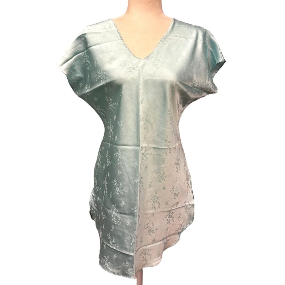 Vtg Ilise Stevens Nightgown Kimono Light Blue Satin Floral Size M Sleep Dress